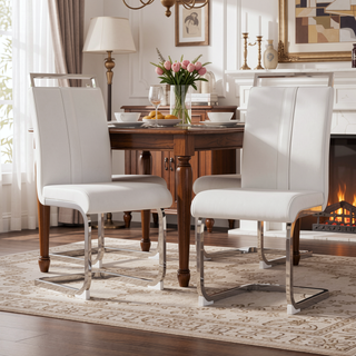 Sunvega Modern Faux Leather High Back Dining Chairs with C-Shaped Metal Legs Set of 4