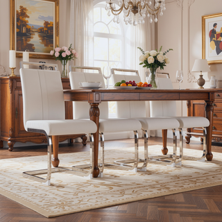 Sunvega Modern Faux Leather High Back Dining Chairs with C-Shaped Metal Legs Set of 4