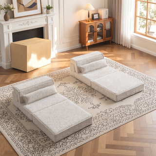 Sunvega Convertible Modular Sectional Mahjong Sofa Bed with Ottoman in Circle Fleece Fabric