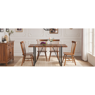 Sunvega Modern Simple Rectangular MDF Dining Table with Black Metal Legs for 4-6 People