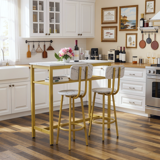 Sunvega Counter Height Square Table Set With 2 Foldable Stools for Kitchen and Apartment