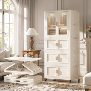 Sunvega 25.59 Inch Wide Folding Wardrobe with Magnetic Door and Wheels