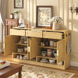 Sunvega 59.1-Inch Farmhouse Sideboard with 3 Drawers and 4 Doors for Ample Storage