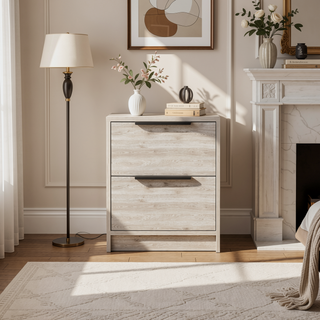 Sunvega Light Gray Nightstand with Two Drawers and Metal Handles for Bedroom