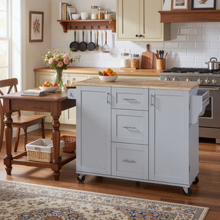 Sunvega Rolling Kitchen Island with Storage Cart, 3 Drawer and Slide-Out Shelf Design
