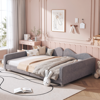 Sunvega Full Size Upholstered Daybed with Cloud Shaped Backrest and Sherpa Fabric