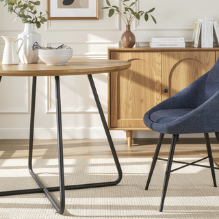 Sunvega Modern Minimalist Curved X-Base Round Dining Table for 4 English Ash