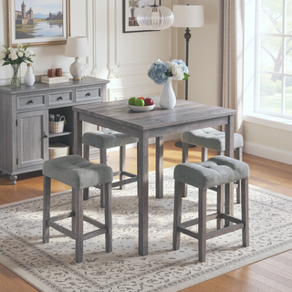 Sunvega 5 Piece Industrial Dining Table Set with Bar Stools for Living Room