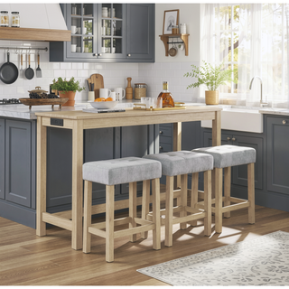 Sunvega 59 Inch Bar Table Set with Power Outlet and 3 Upholstered Stools for Kitchen