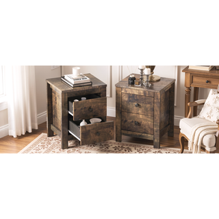 Sunvega Farmhouse Wooden Nightstand Set of 2 with Retro Design and Storage Cabinet