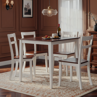 Sunvega Creamy White and Rustic Mahogany Counter Height Dining Table Set with Two Chairs