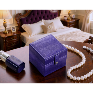Sunvega Azure Blue Leatherette Travel Jewelry Case with Mirror and Storage Compartments