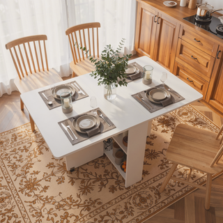 Sunvega White Fully Unfolded 51.18 Inch Foldable Table with Wheels for Dining or Display
