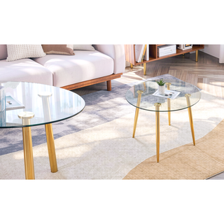 Sunvega Modern Round Dining Table with Silver Metal Legs and Clear Glass Top