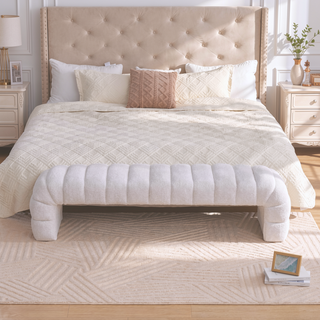 Sunvega Modern Upholstered Armless Bed Bench with Channel Tufted Chenille Ottoman for Living Room