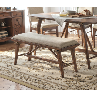 Sunvega Modern Design Brown Finish Wooden Frame Fabric Upholstered Seat Bench
