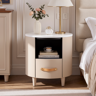 Sunvega Blue Round Nightstand with Storage Drawer and Open Shelf for Bedroom