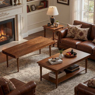 Sunvega Mid Century Modern Solid Wood Bench with Walnut Stain Finish for Living Room