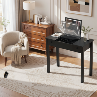 Sunvega 3-Level Adjustable Lighting Flip-Top Mirror Vanity Desk with Storage Drawers