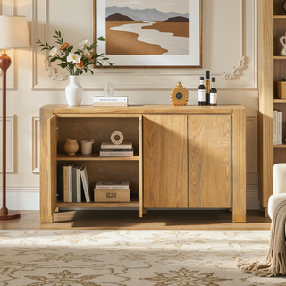 Sunvega Retro Wood Sideboard Buffet Cabinet with Distressed Finish and Adjustable Shelves