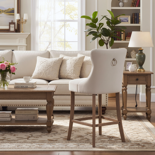 Sunvega Modern Velvet Upholstered Barstools with Button Tufted and Wooden Legs