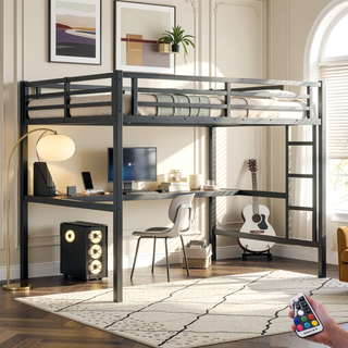 Sunvega Metal Twin XL Loft Bed with Desk, USB, LED Light, and Power Outlet