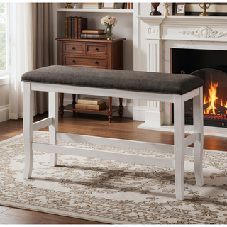 Sunvega Modern Transitional Style Padded Fabric Seat Bench with Wooden Base