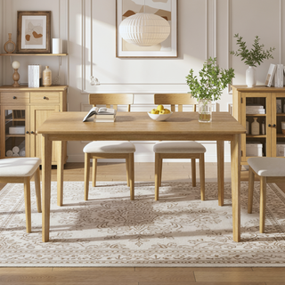 Sunvega Solid Wood Dining Table and Chair Set with Upholstered Cushions for Practical Household Use