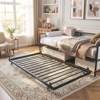 Sunvega Twin Daybed with Trundle Farmhouse Frame Sliding Barn Door Headboard Charging Station