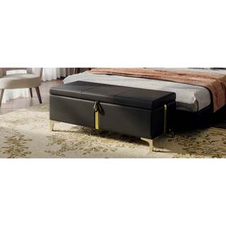 Sunvega Elegant Upholstered Storage Ottoman Bench with Metal Legs for Bedroom and Living Room