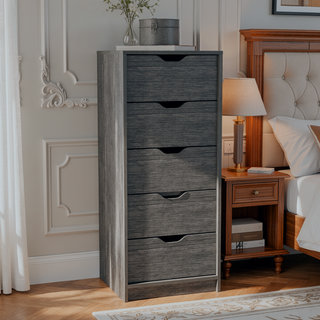 Sunvega Slim Smokey Oak 5-Drawer Narrow Dresser for Bedroom Storage