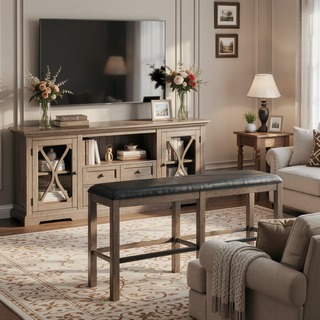 Sunvega Pecan Brown 60 Inch Bar Height Bench with Casual Style