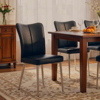 Sunvega PU Leather Dining Chairs with Curved Backrest and Silver Metal Legs Set of 4