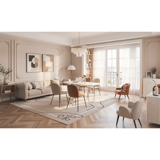 Sunvega Modern Circular Wood Dining Table with Black Metal Legs for Home and Office
