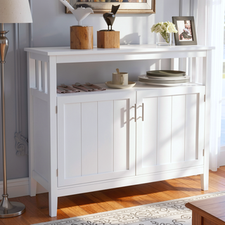 Sunvega White Kitchen Storage Sideboard and Buffet Server Cabinet with Large Storage Space