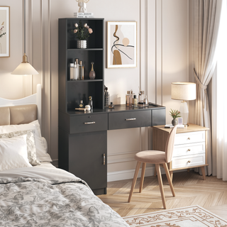 Sunvega 3 in 1 Vanity Desk with Open Top Mirror and Visible Glass Desktop