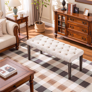 Sunvega Tufted Upholstered Velvet Bench Ottoman with Sponge Cushion for Bedroom