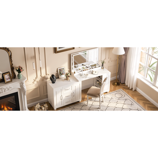 Sunvega 59 Inch Makeup Vanity Desk with 3 Drawers 2 Cabinets and Storage Shelves