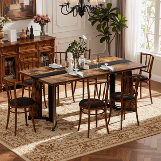 Sunvega White Marble Grain Waterproof Large Dining Table with Adjustable Legs for Kitchen