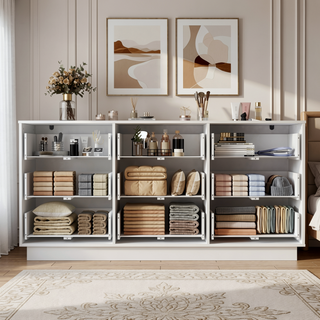Sunvega 8 Drawer Wooden Dresser with Large Storage for Bedroom Living Room