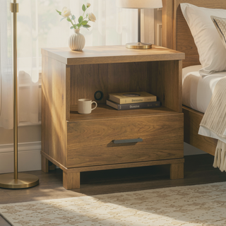 Sunvega Casual Country Style Nightstand with Warm Brown Finish and Single Drawer