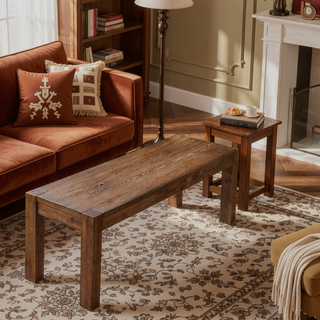 Sunvega Driftwood Finish Transitional Wood Dining Bench for Dining Room Entryway