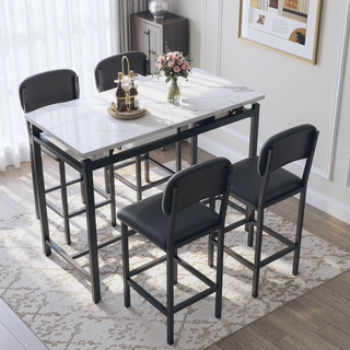 Sunvega Rustic Black 3-Piece Kitchen Table Set with Upholstered Chairs for Small Spaces