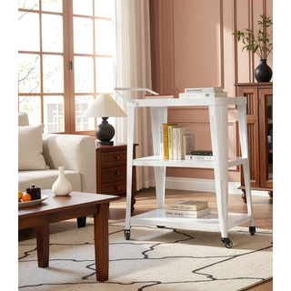 Sunvega Kitchen Cart with Rubber Wood Countertop Storage Cabinet and 2 Drawers