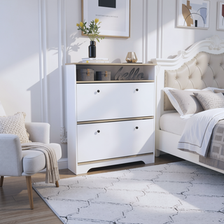 Sunvega Light Oak and White Calgary Shoe Rack with Two Upturned Drawers