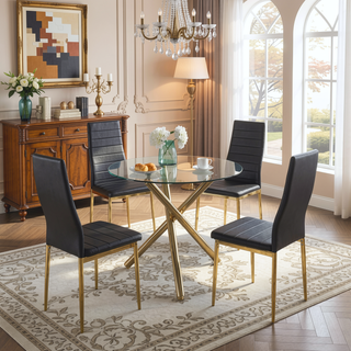 Sunvega Golden Legs and Black Seat Comfortable Durable Dining Chair Set of 4