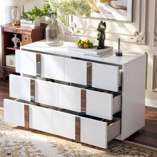 Sunvega Elegant Gray Nightstand with 2 Drawers and Metal Foot for Bedroom