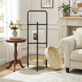 Sunvega 3 Tier Oval Paper Rope Woven Side Table with Detachable Tray Storage Basket