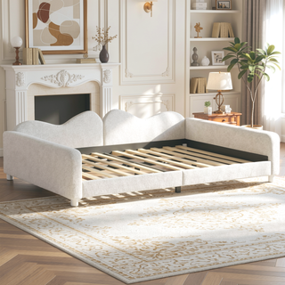 Sunvega Full Size Upholstered Daybed with Cloud Shaped Backrest and Sherpa Fabric