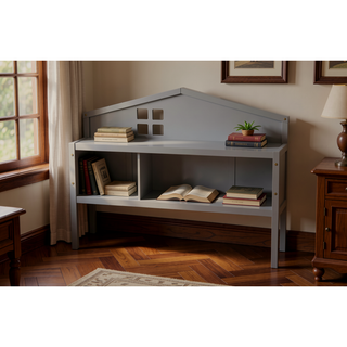 Sunvega Natural Wooden Montessori Floor Bed Frame with Fence and Door for Kids